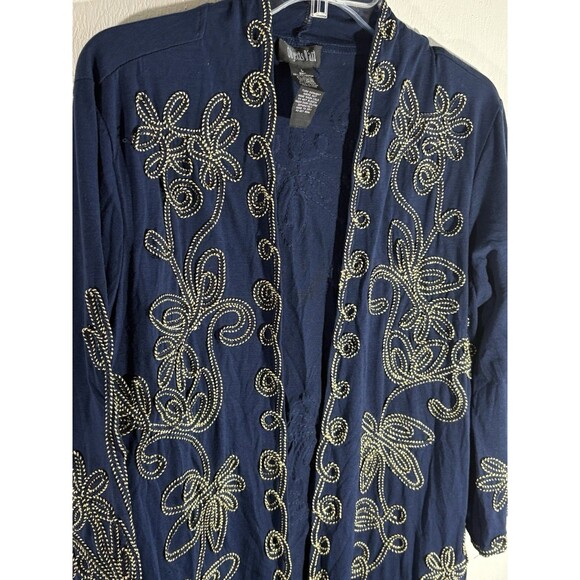 Objects D’art Woman’s Navy Embroidered Gold Trim Jacket Asymmetrical Large - Picture 5 of 8